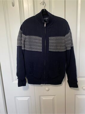 Davis & Squire Men's Navy Zip-Up Fleece Lined Sweater Jacket